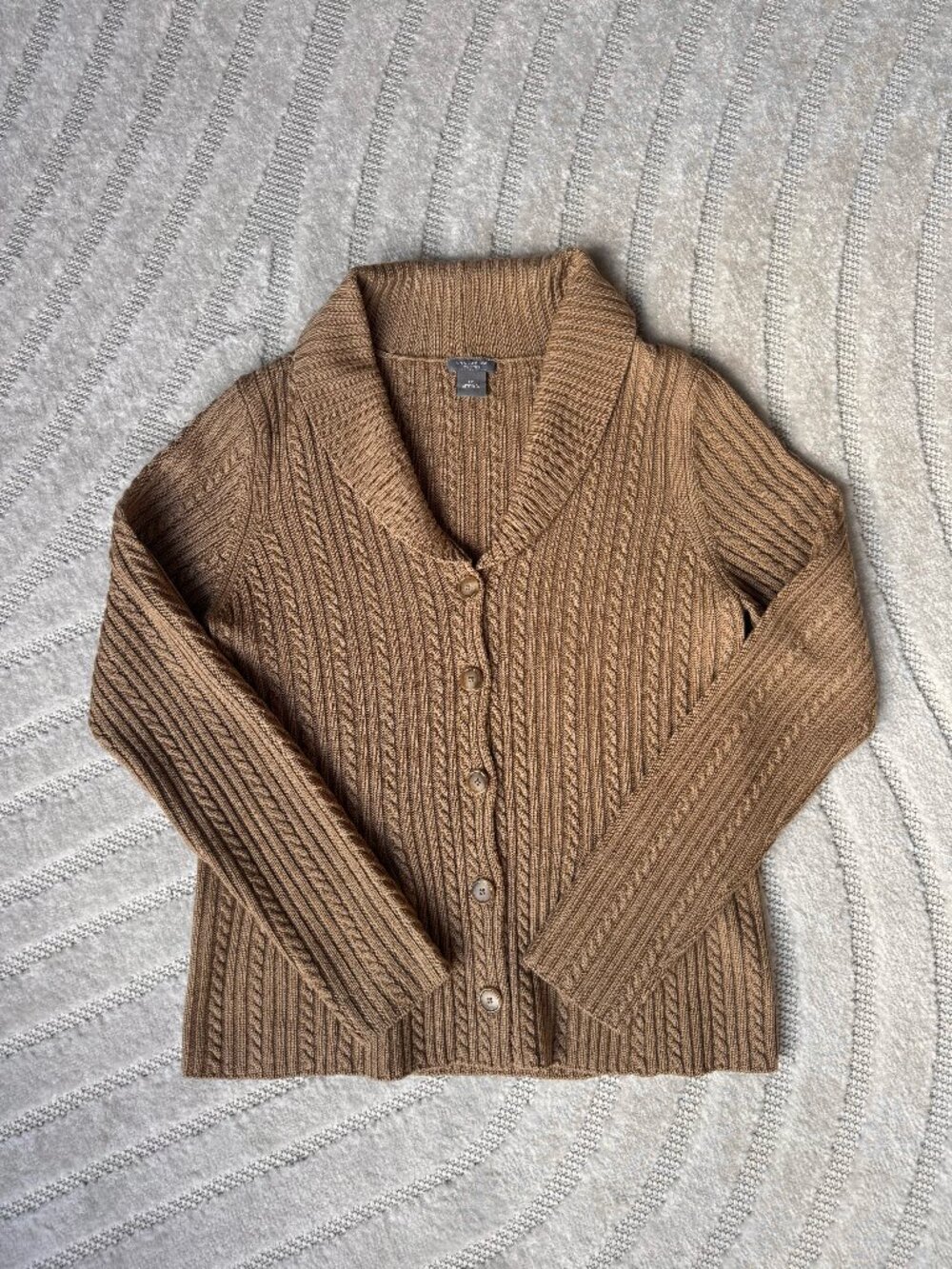 Ann Taylor Merino Wool Camel Tan Cardigan, Size LP
